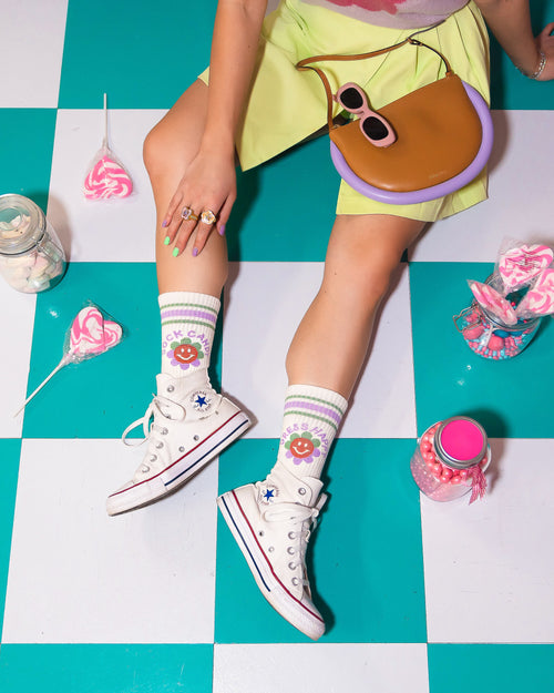 Sock Candy Smiley Face Varsity Stripe Socks cute tennis socks